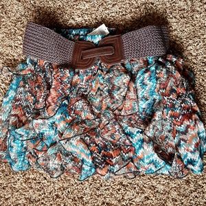 Ruffle Mini Skirt with Belt